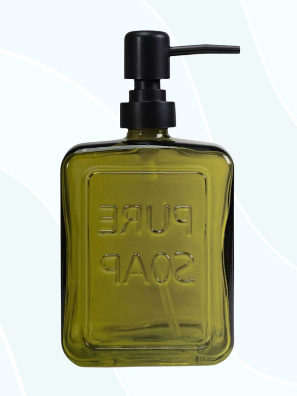 NWT Ophelia & Co Green Amber Glass Soap Dispenser Pump Birch Lane PURE SOAP